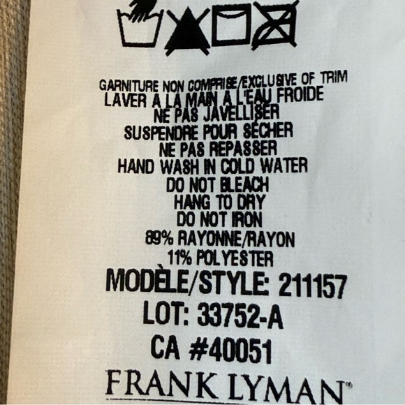 Frank Lyman | Natural Beige Cream Short Sleeve Tie Blouse with Button Back - Picture 7 of 7